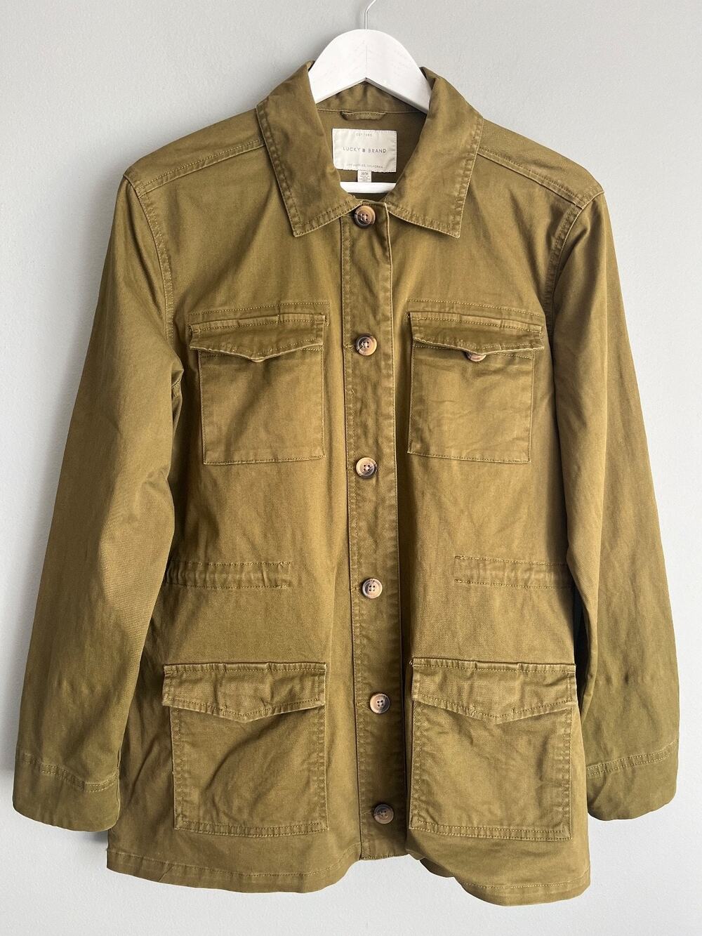 Lucky Brand Women's M Olive Green Military Utility Jacket Safari Cargo Style